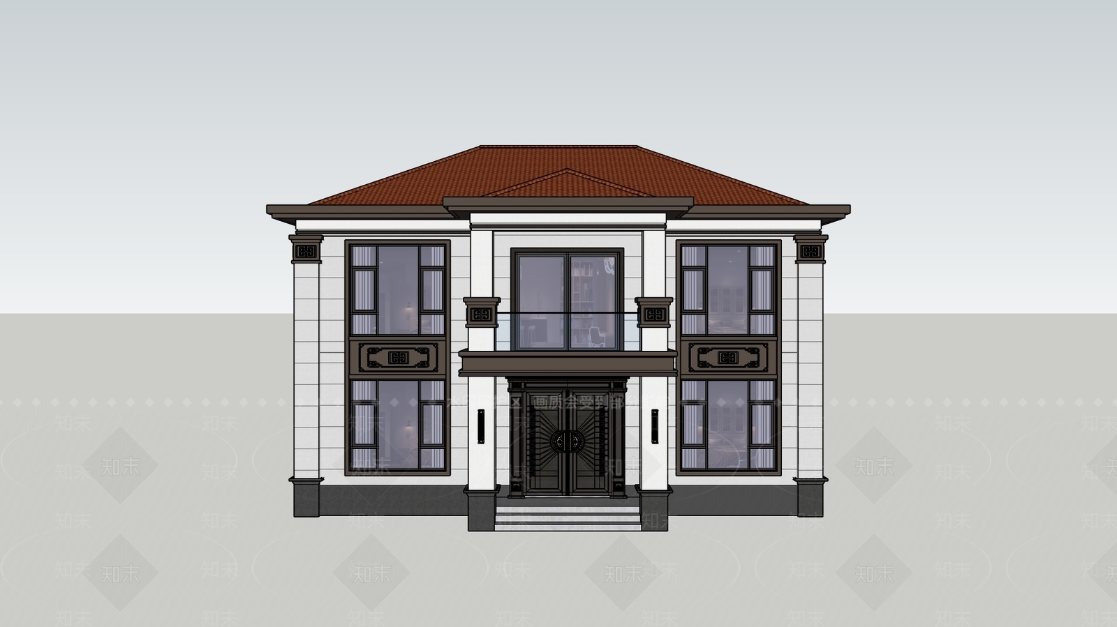 现代新中式别墅SU模型下载【ID:1184024371】