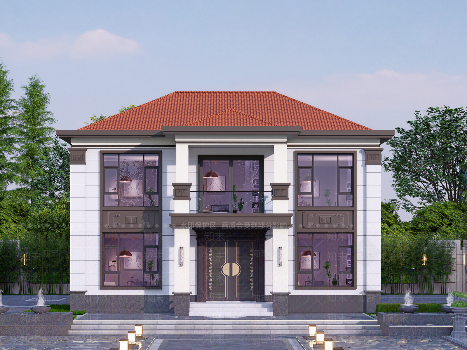 现代新中式别墅SU模型下载【ID:1184024371】