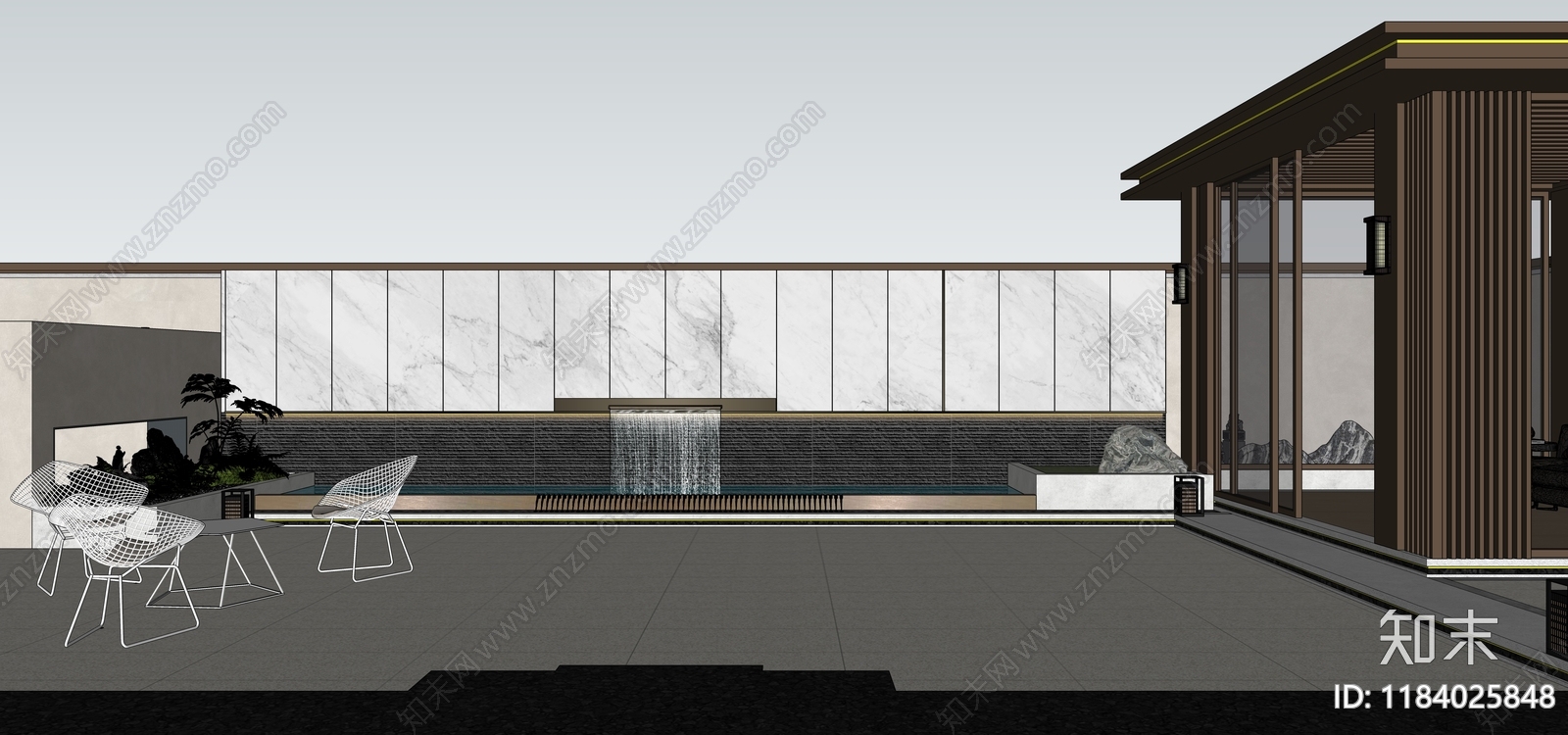 现代简约别墅庭院SU模型下载【ID:1184025848】