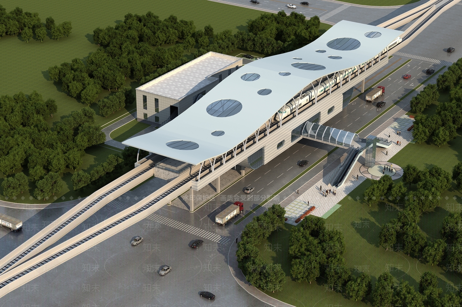 现代车站外观3D模型下载【ID:1184028124】