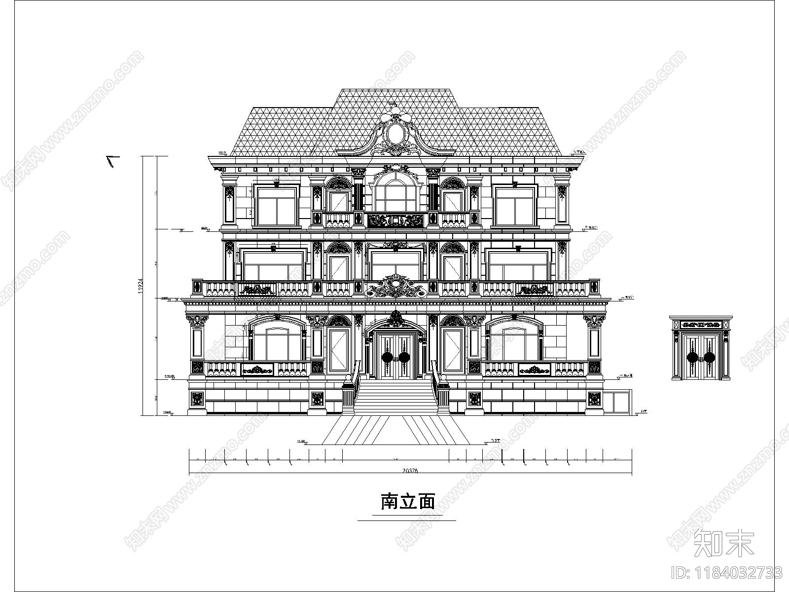 欧式别墅建筑cad施工图下载【ID:1184032733】