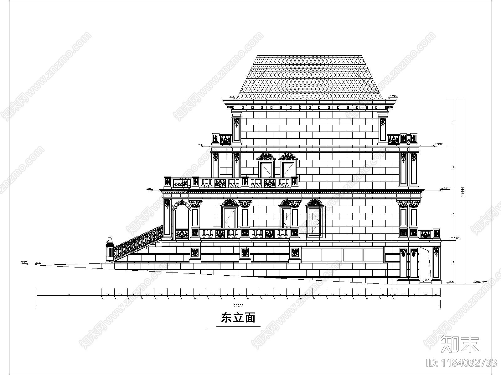 欧式别墅建筑cad施工图下载【ID:1184032733】