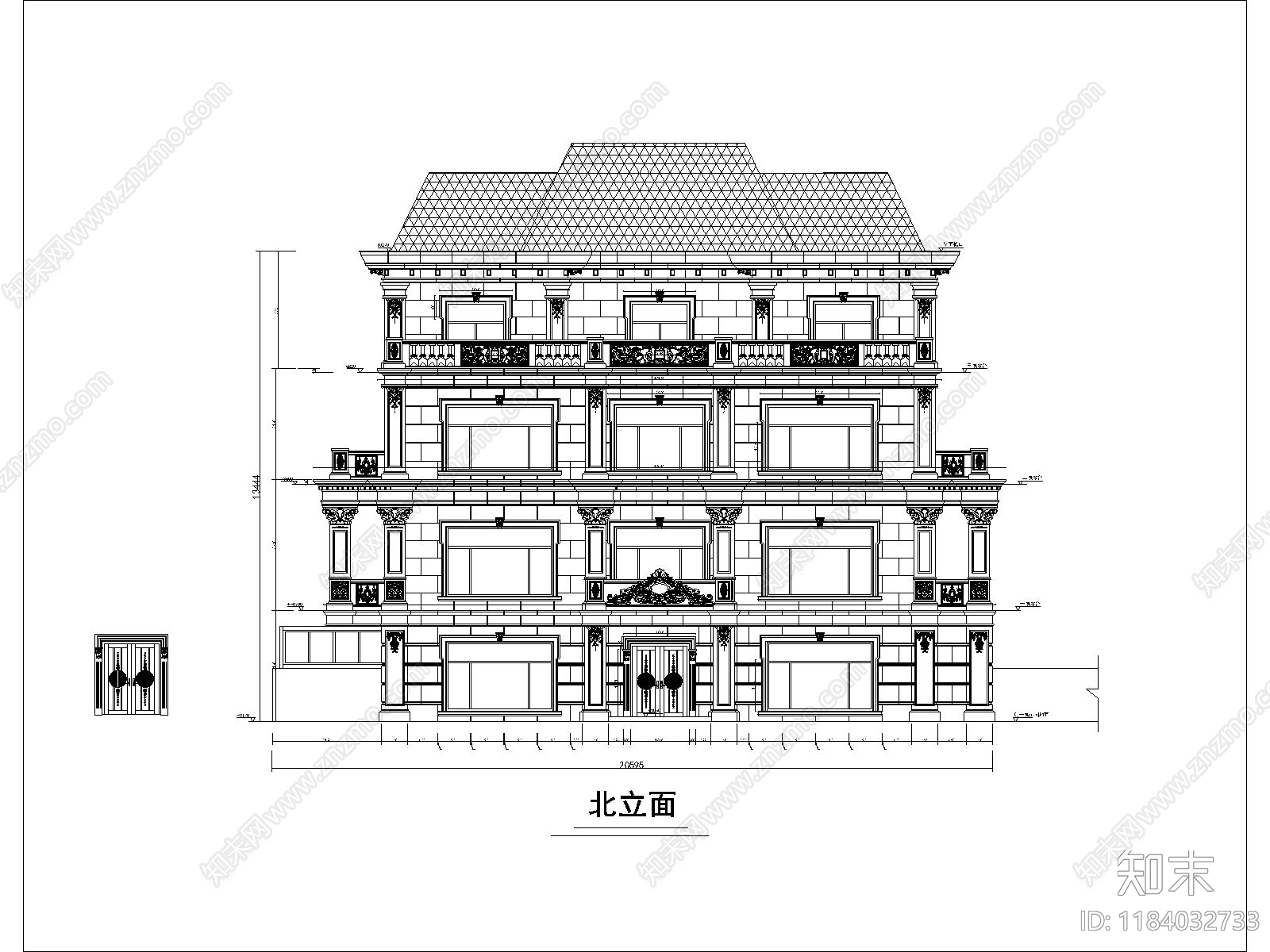 欧式别墅建筑cad施工图下载【ID:1184032733】