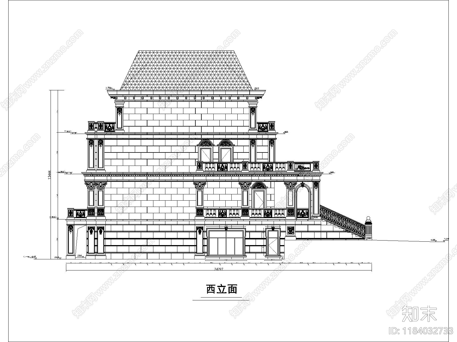 欧式别墅建筑cad施工图下载【ID:1184032733】