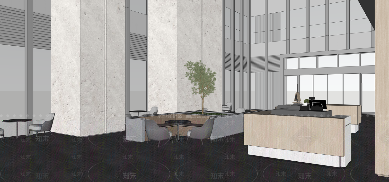现代办公大堂SU模型下载【ID:1184038661】