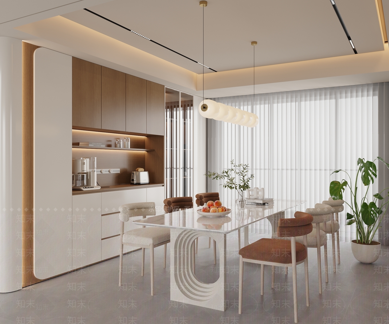 现代奶油家居餐厅SU模型下载【ID:1184041244】_知末su模型网