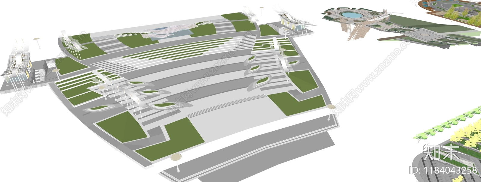 现代轻奢广场景观SU模型下载【ID:1184043258】