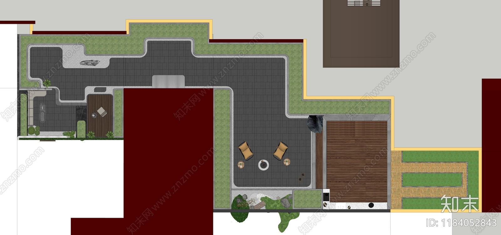 现代新中式屋顶花园SU模型下载【ID:1184052843】