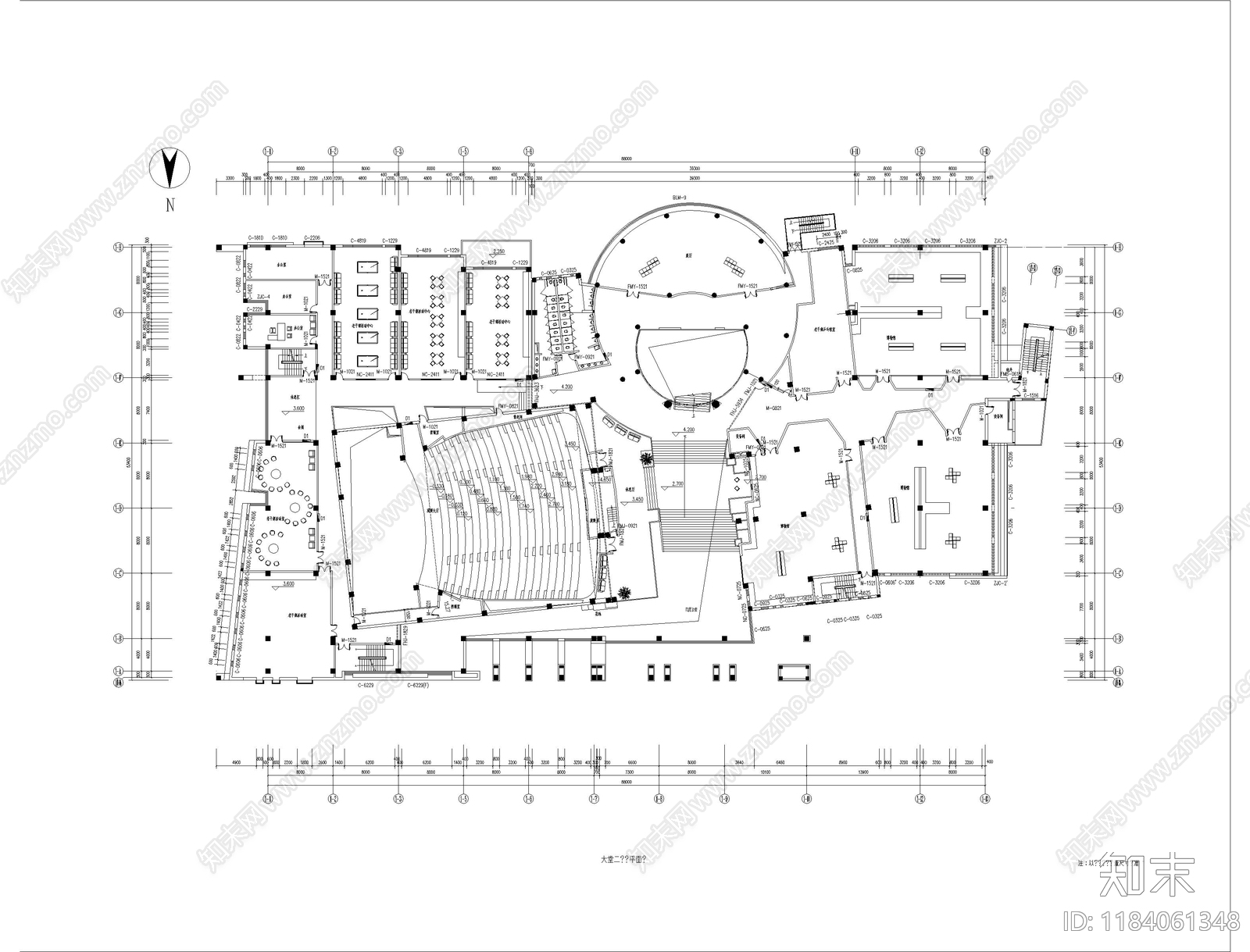 现代图书馆cad施工图下载【ID:1184061348】