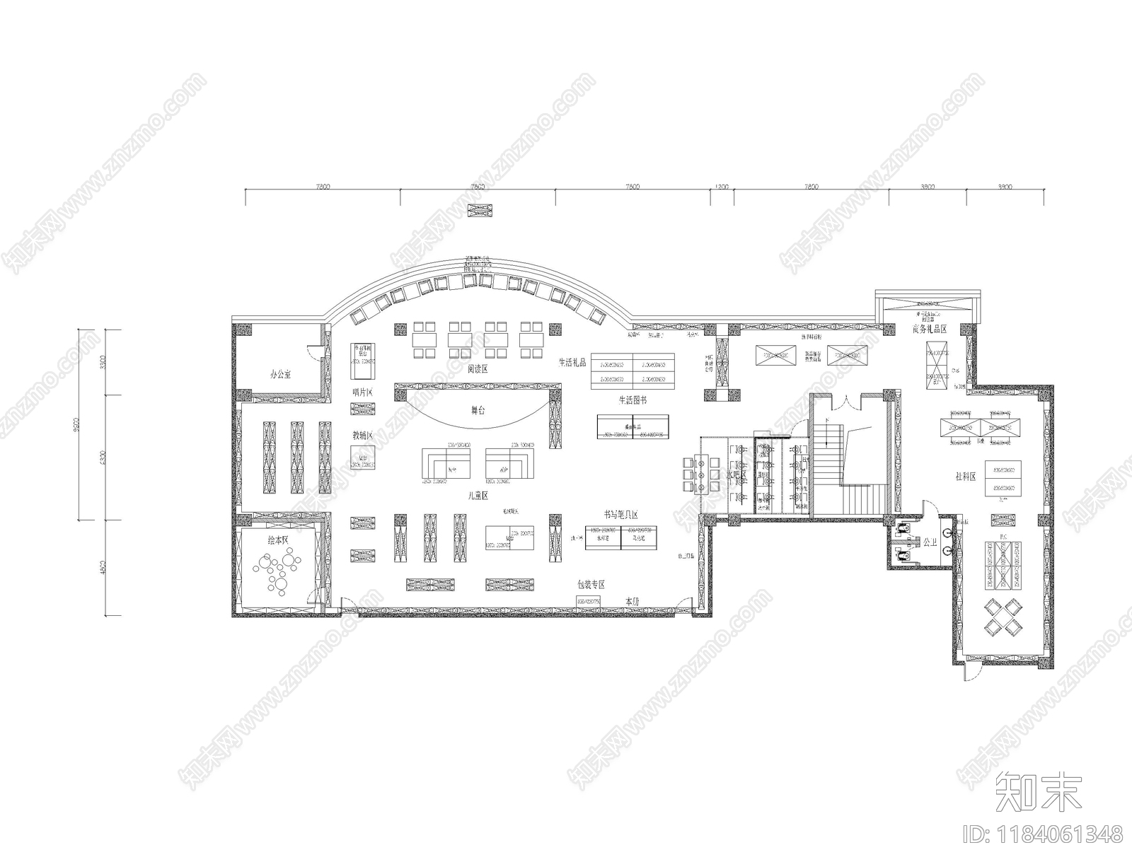 现代图书馆cad施工图下载【ID:1184061348】
