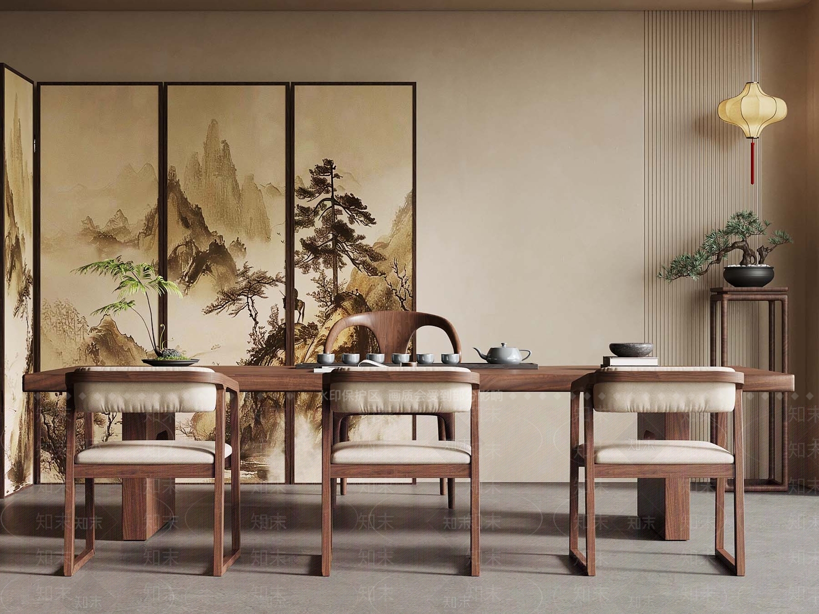 新中式茶桌椅SU模型下载【ID:1184063785】