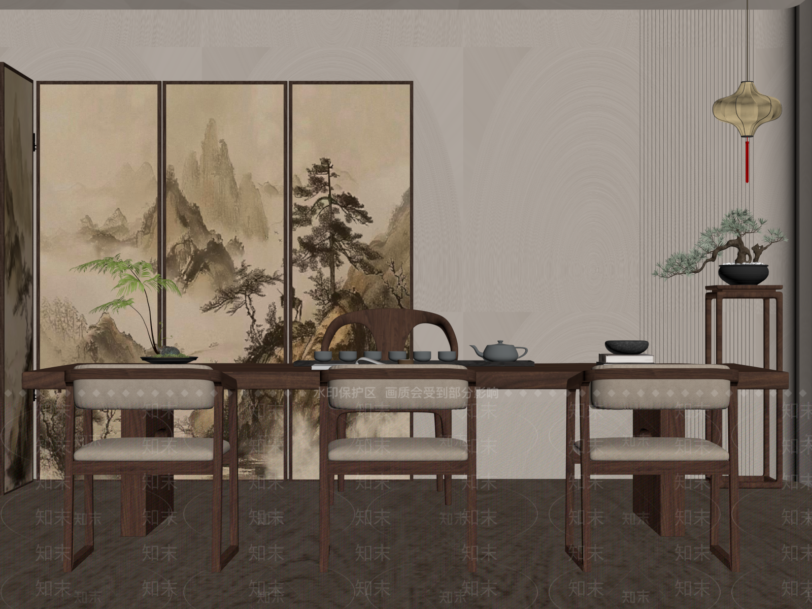 新中式茶桌椅SU模型下载【ID:1184063785】