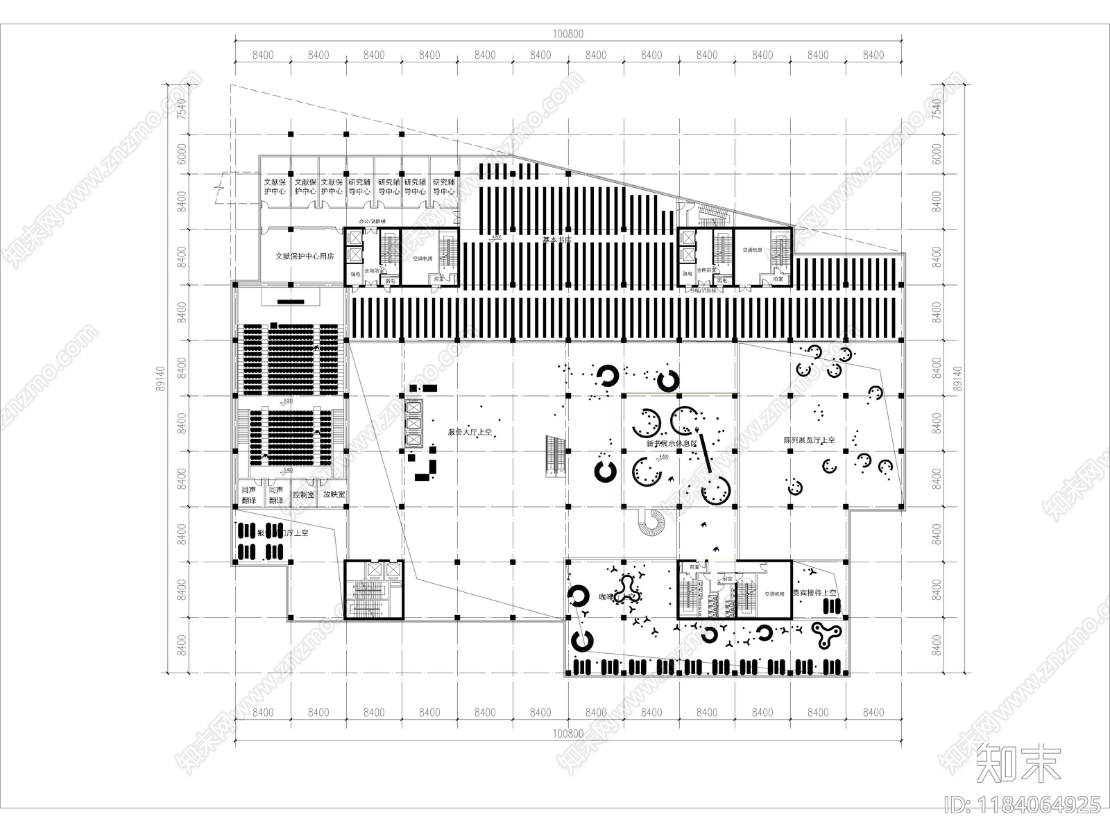 现代图书馆cad施工图下载【ID:1184064925】