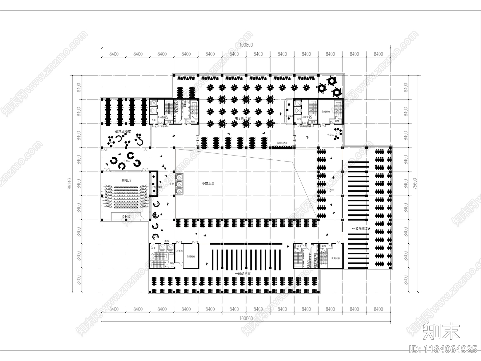 现代图书馆cad施工图下载【ID:1184064925】