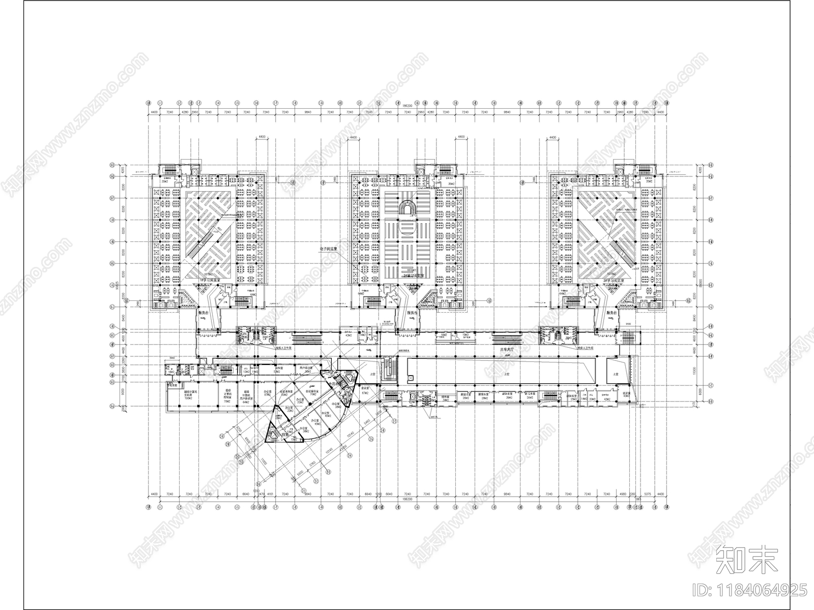 现代图书馆cad施工图下载【ID:1184064925】