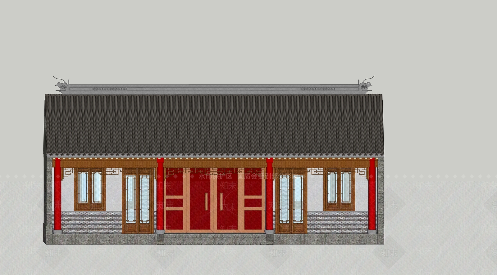 复古中式古建筑SU模型下载【ID:1184068017】