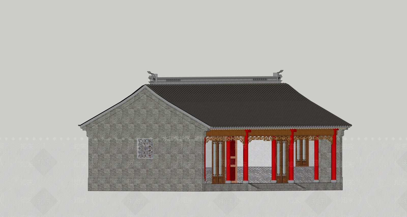 复古中式古建筑SU模型下载【ID:1184068017】