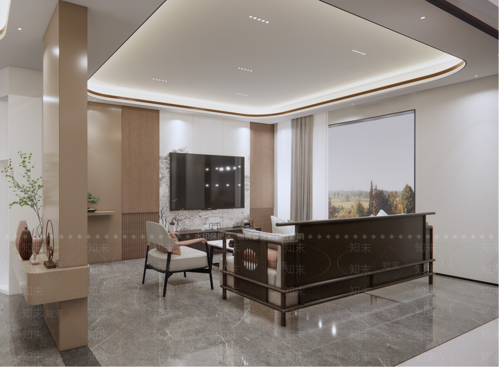 新中式别墅客厅SU模型下载【ID:1184077338】