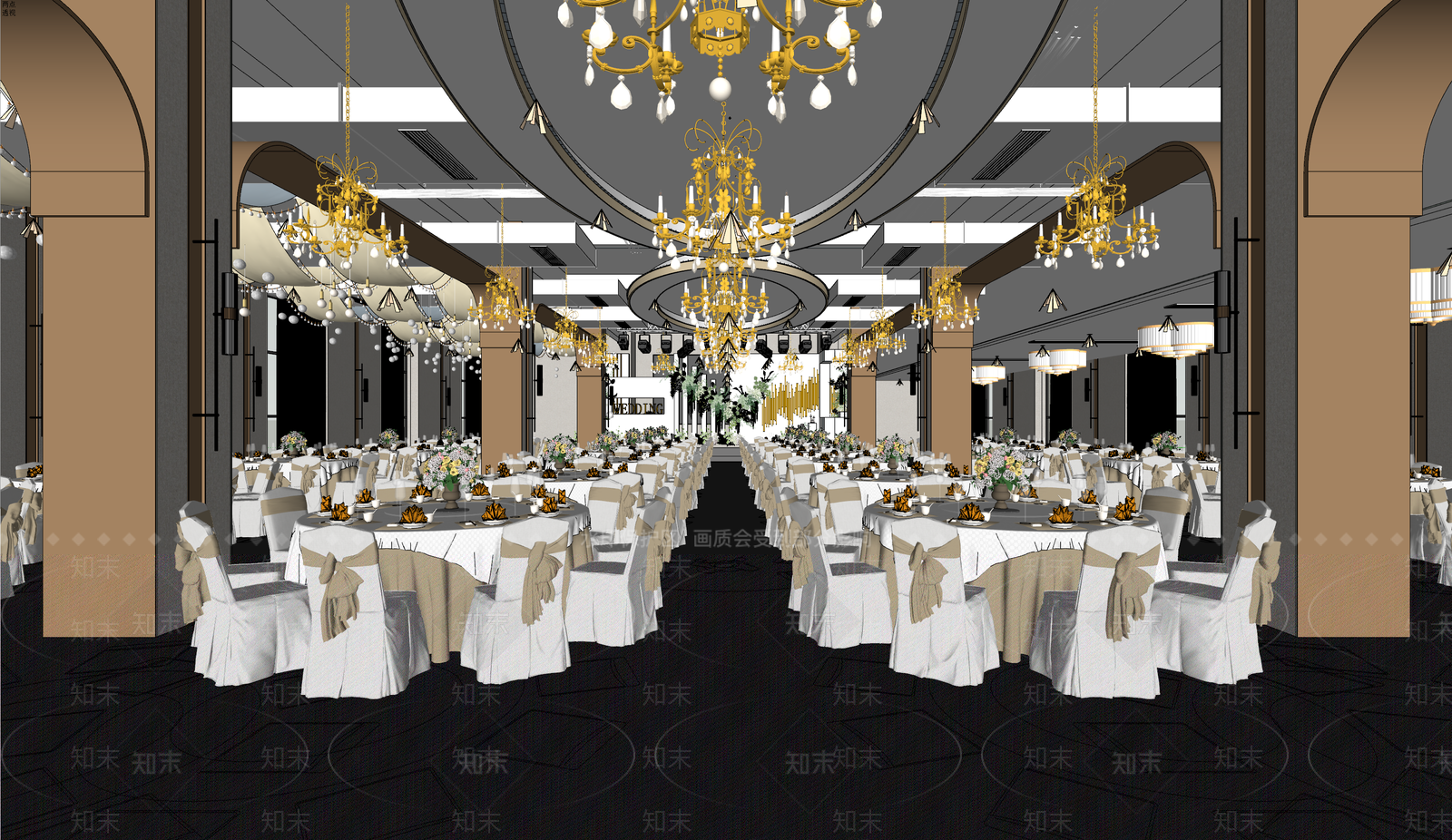 欧式轻奢宴会厅SU模型下载【ID:1184077921】