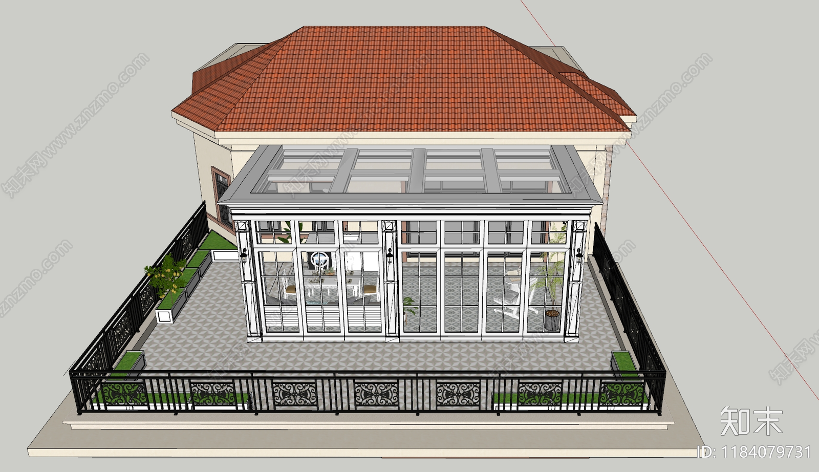 法式欧式屋顶花园SU模型下载【ID:1184079731】