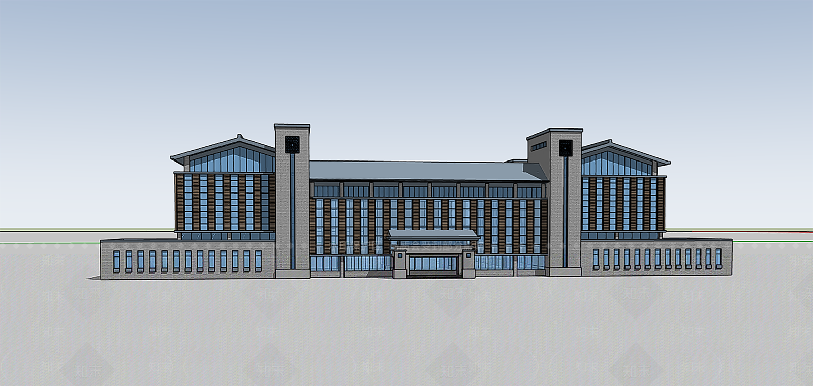 新中式中式学校建筑SU模型下载【ID:1184081074】