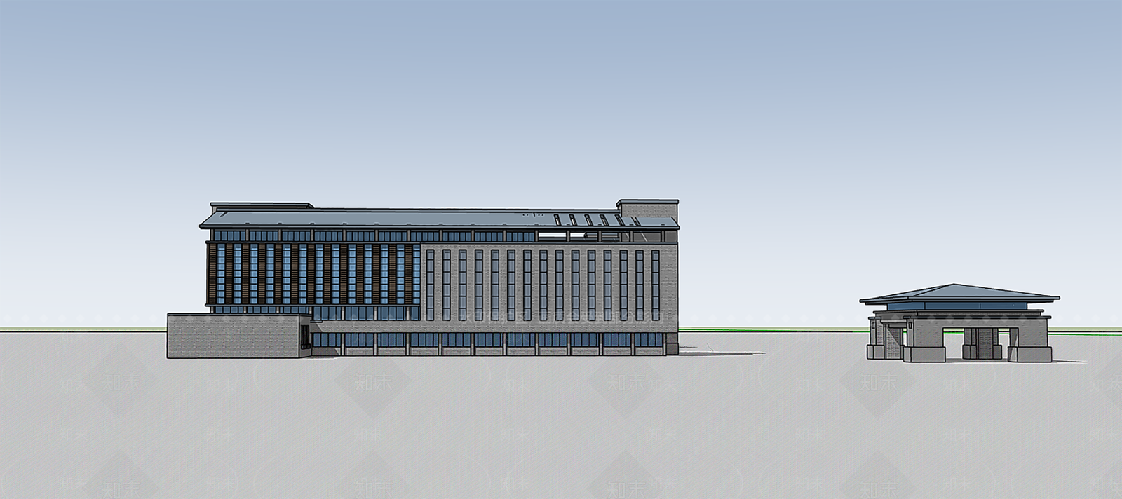 新中式中式学校建筑SU模型下载【ID:1184081074】