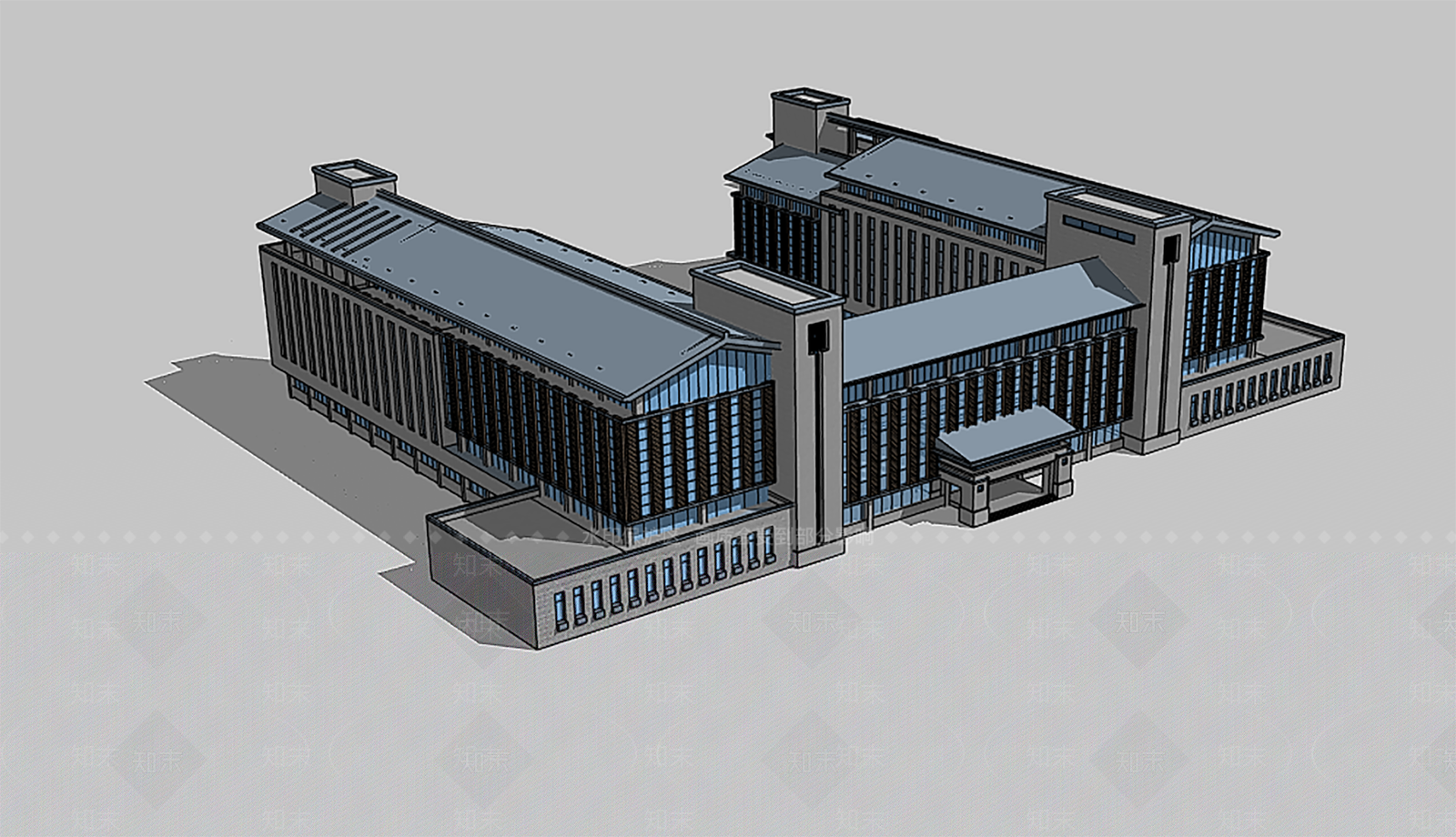 新中式中式学校建筑SU模型下载【ID:1184081074】