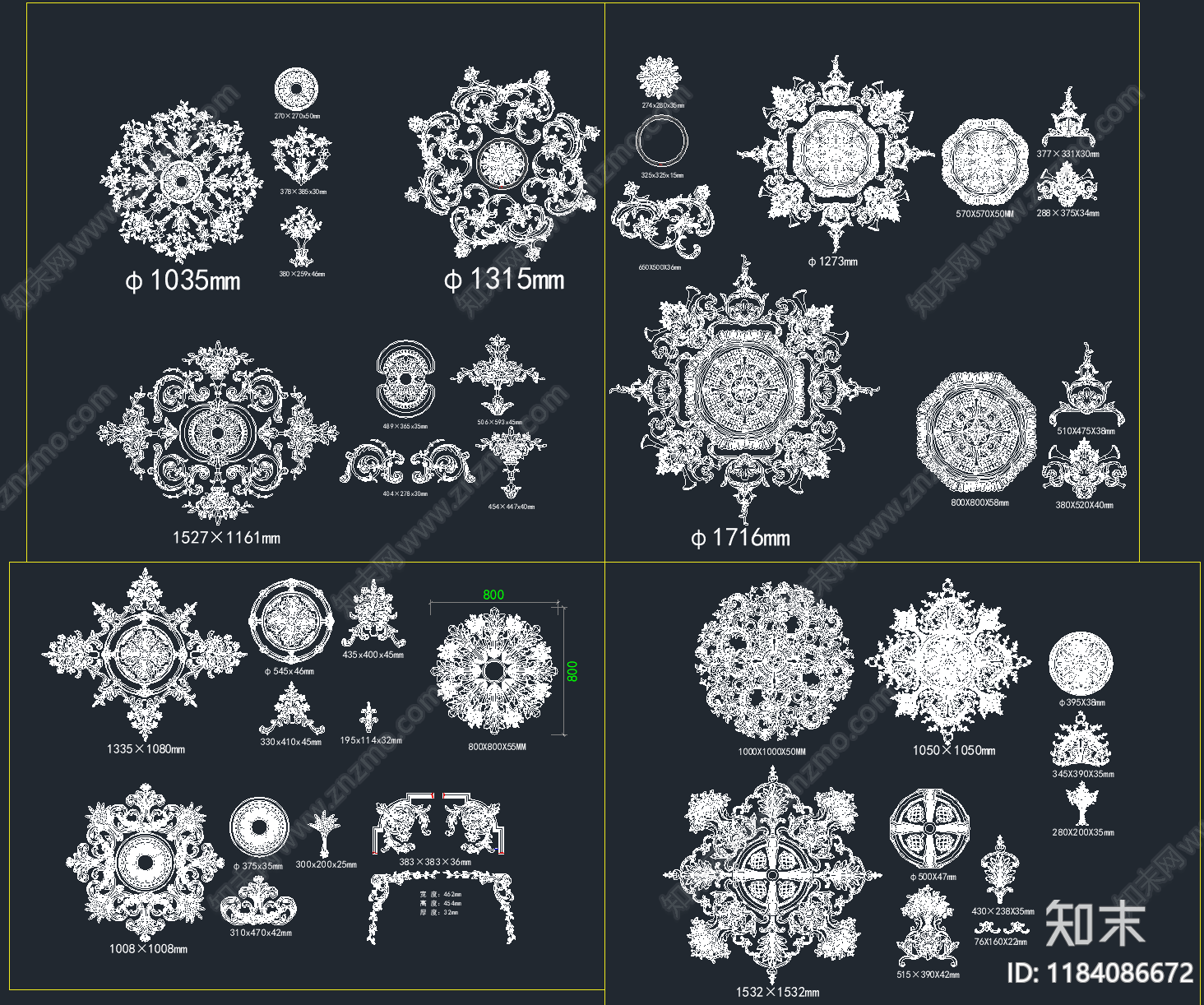 2025年最新法式顶面拼花灯盘CAD图库cad施工图下载【ID:1184086672】