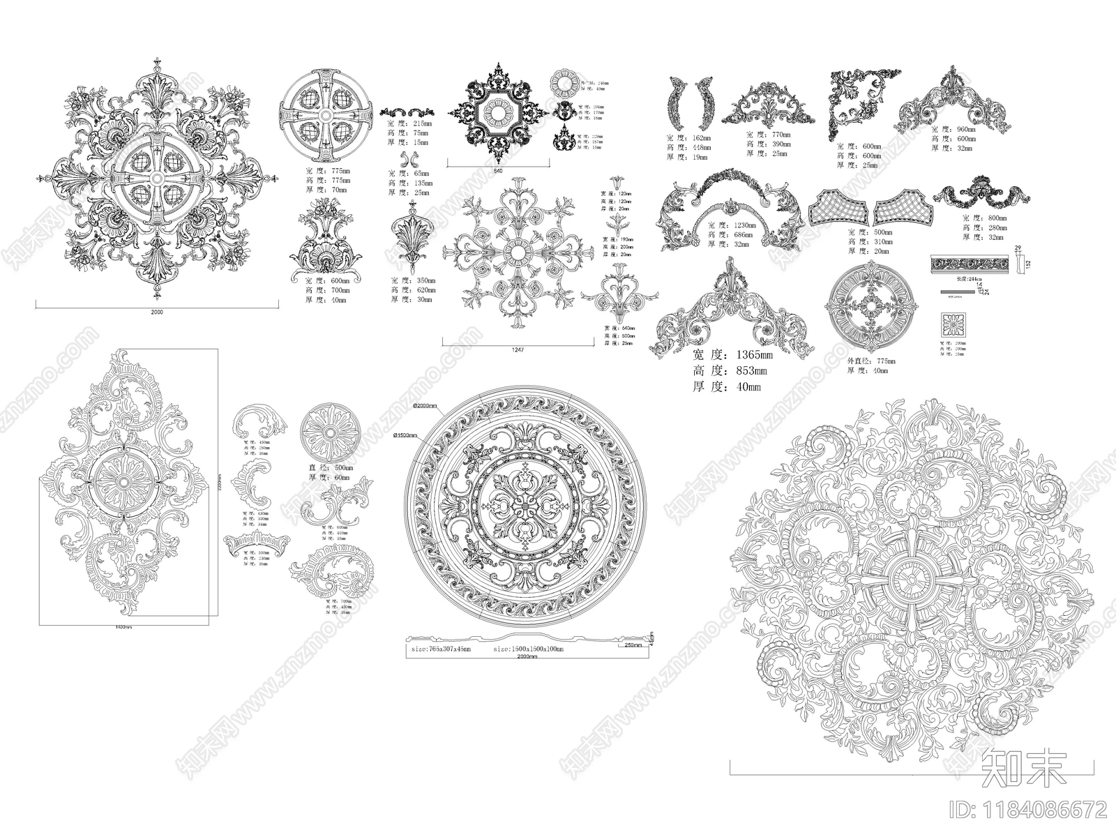 2025年最新法式顶面拼花灯盘CAD图库cad施工图下载【ID:1184086672】
