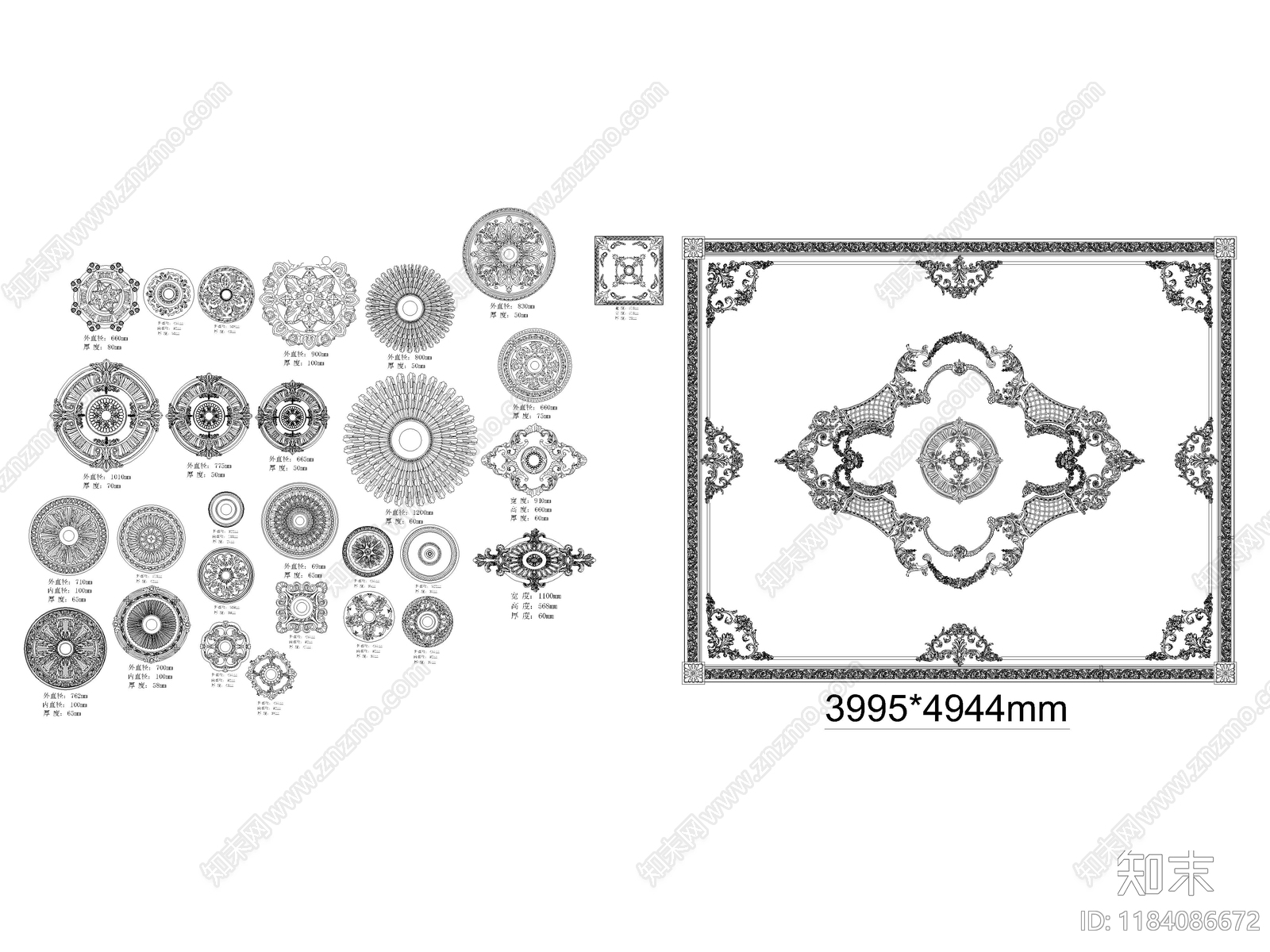 2025年最新法式顶面拼花灯盘CAD图库cad施工图下载【ID:1184086672】