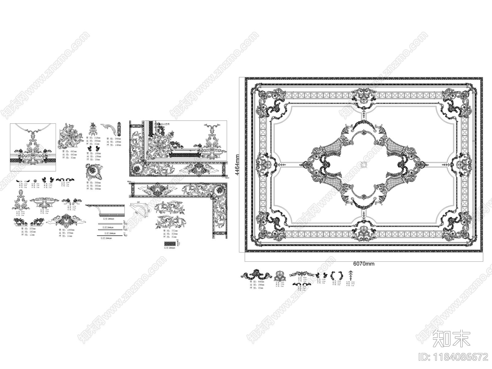 2025年最新法式顶面拼花灯盘CAD图库cad施工图下载【ID:1184086672】