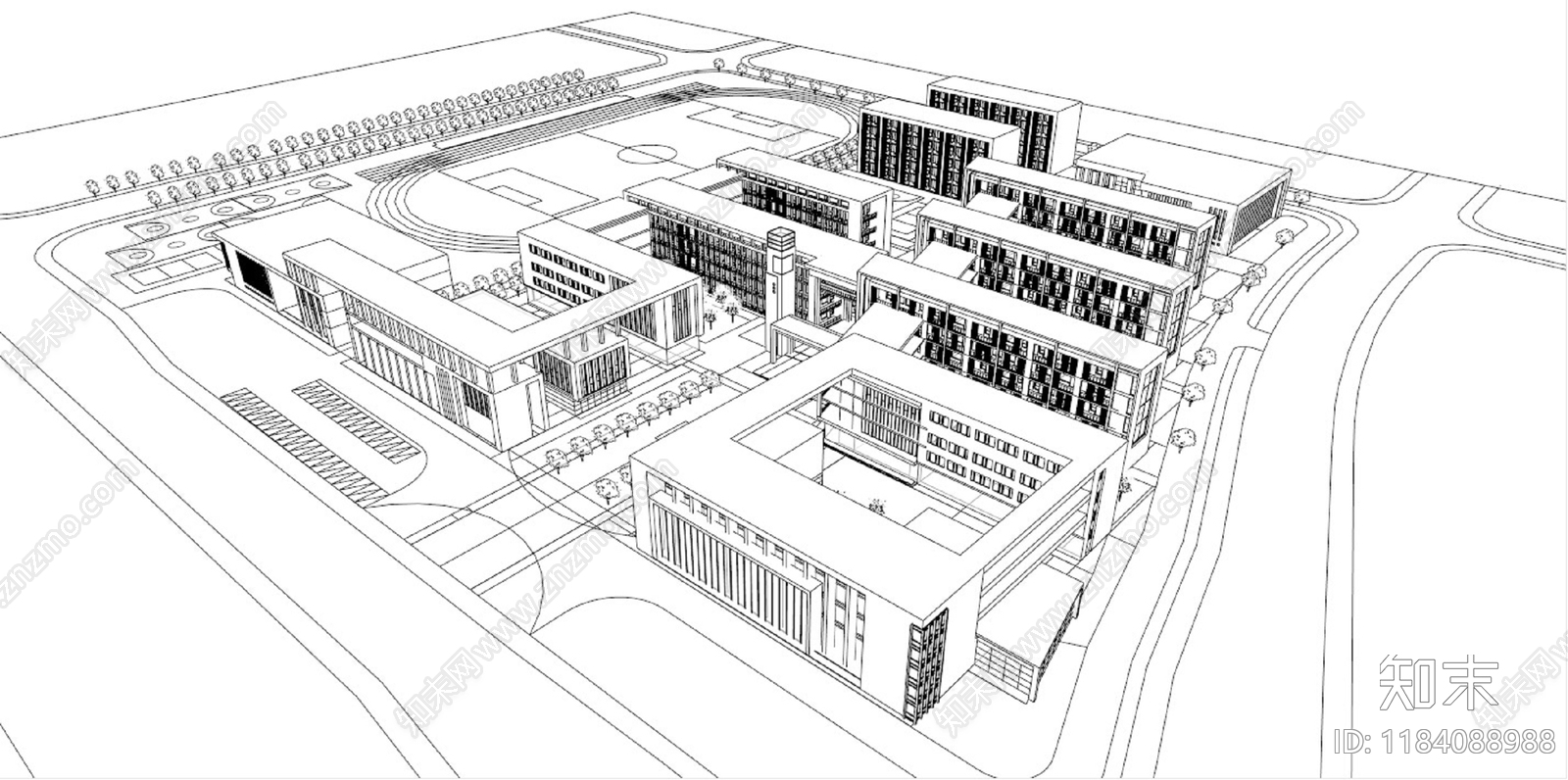 现代学校建筑SU模型下载【ID:1184088988】