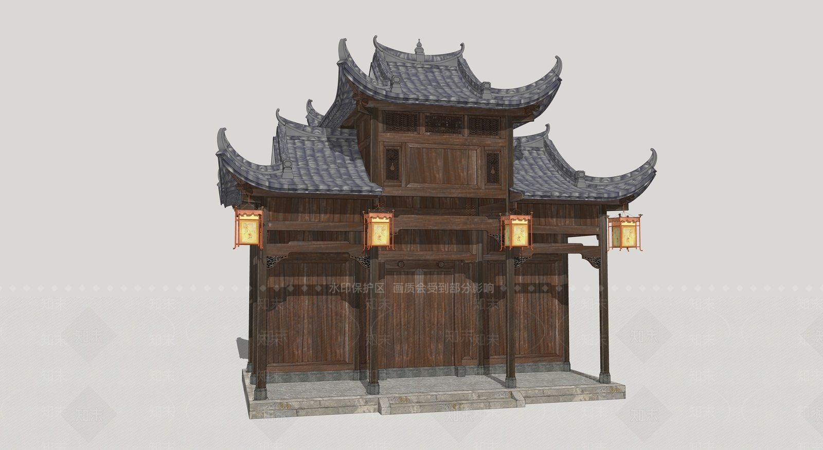中式古建筑SU模型下载【ID:1184093104】