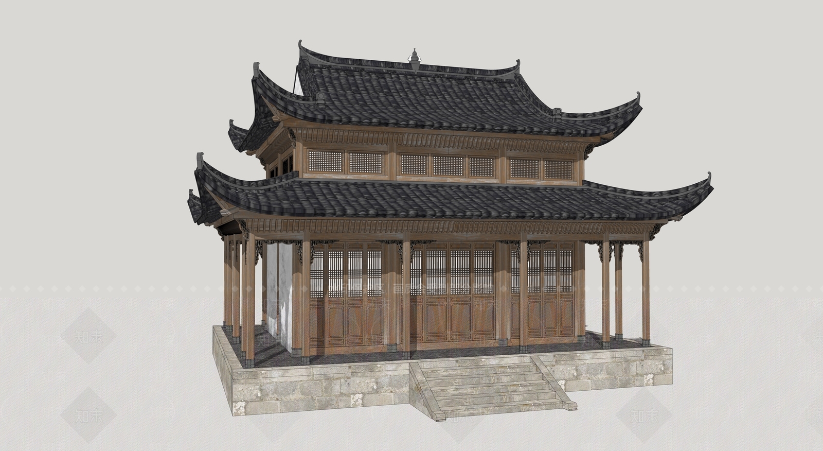 中式古建筑SU模型下载【ID:1184093720】