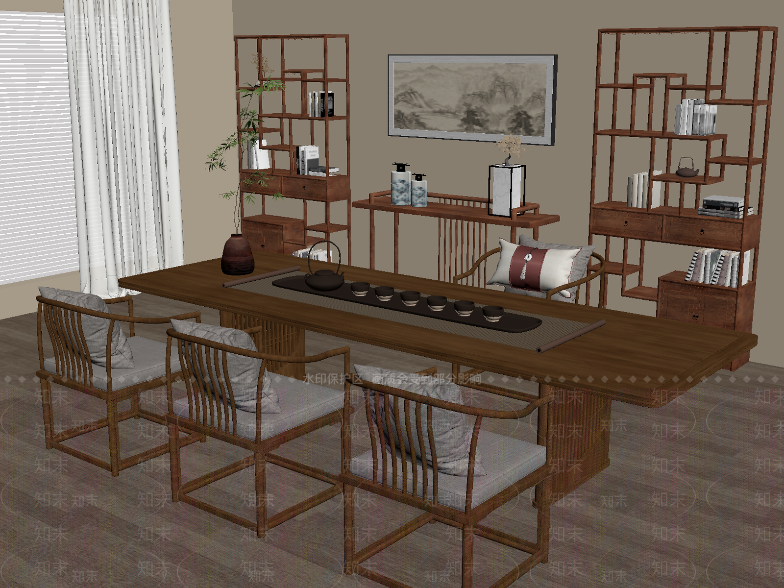 新中式茶室SU模型下载【ID:1184115863】