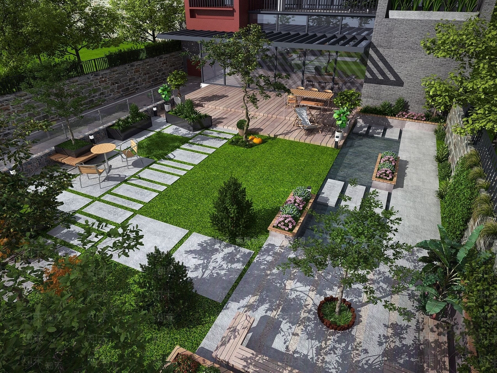 现代别墅庭院花园鸟瞰3D模型下载【ID:1184117080】