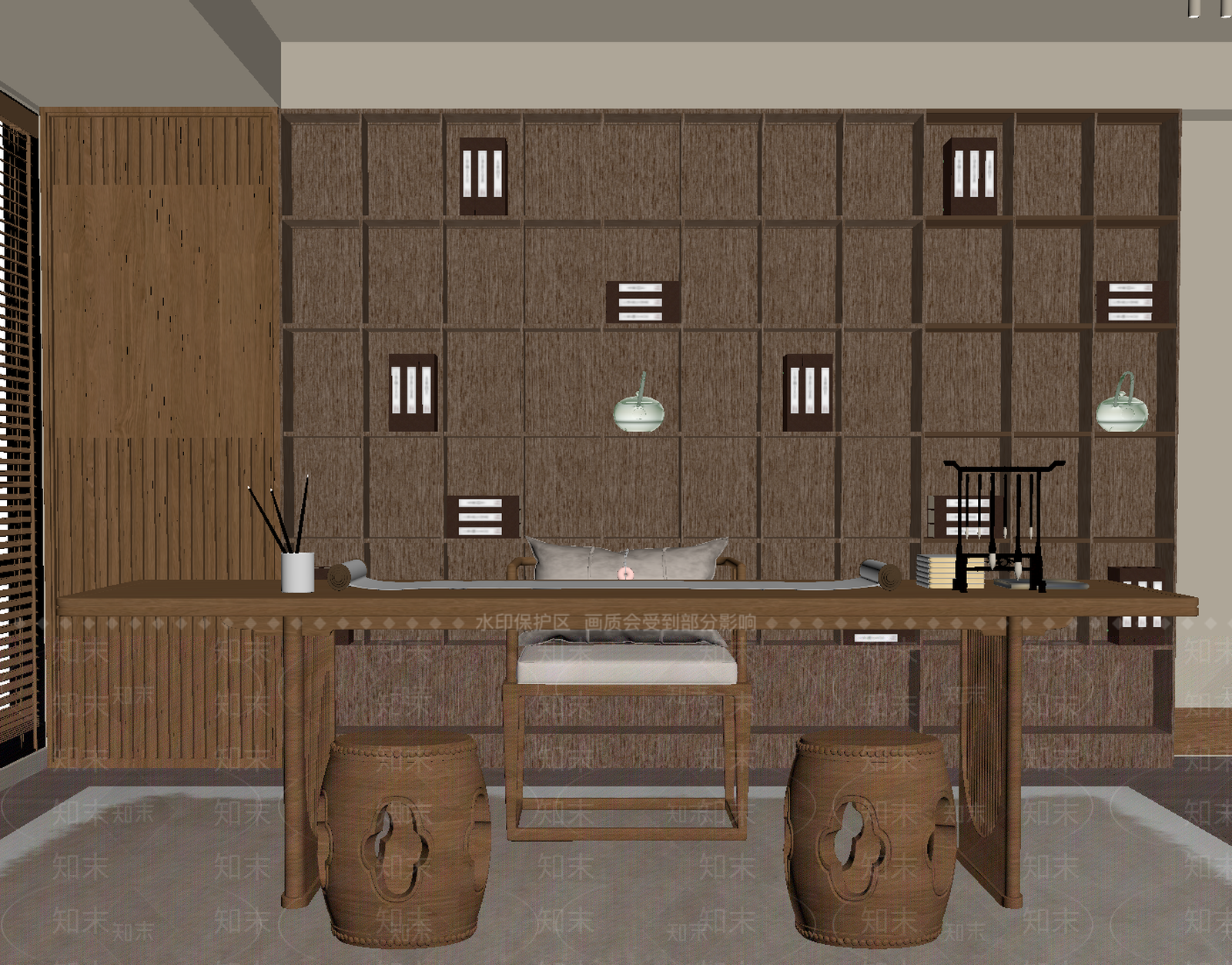 新中式书桌椅SU模型下载【ID:1184117001】