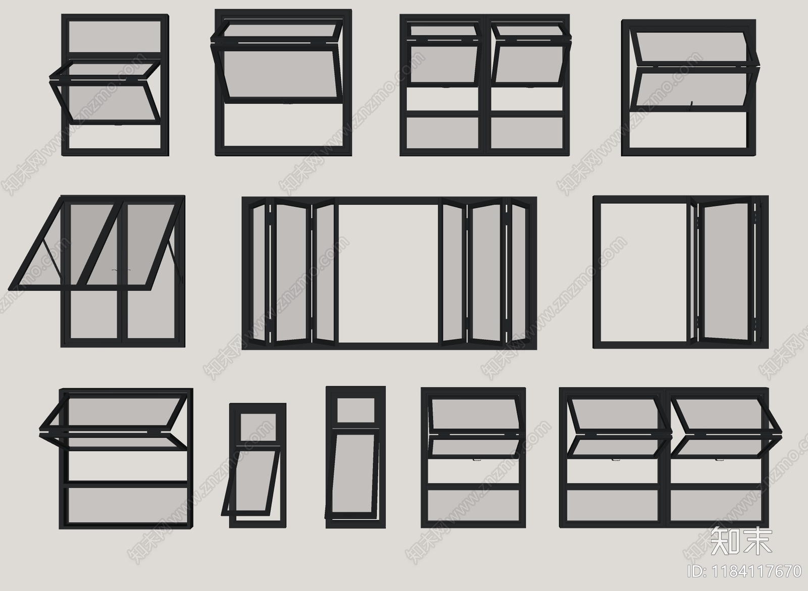 现代折叠窗SU模型下载【ID:1184117670】