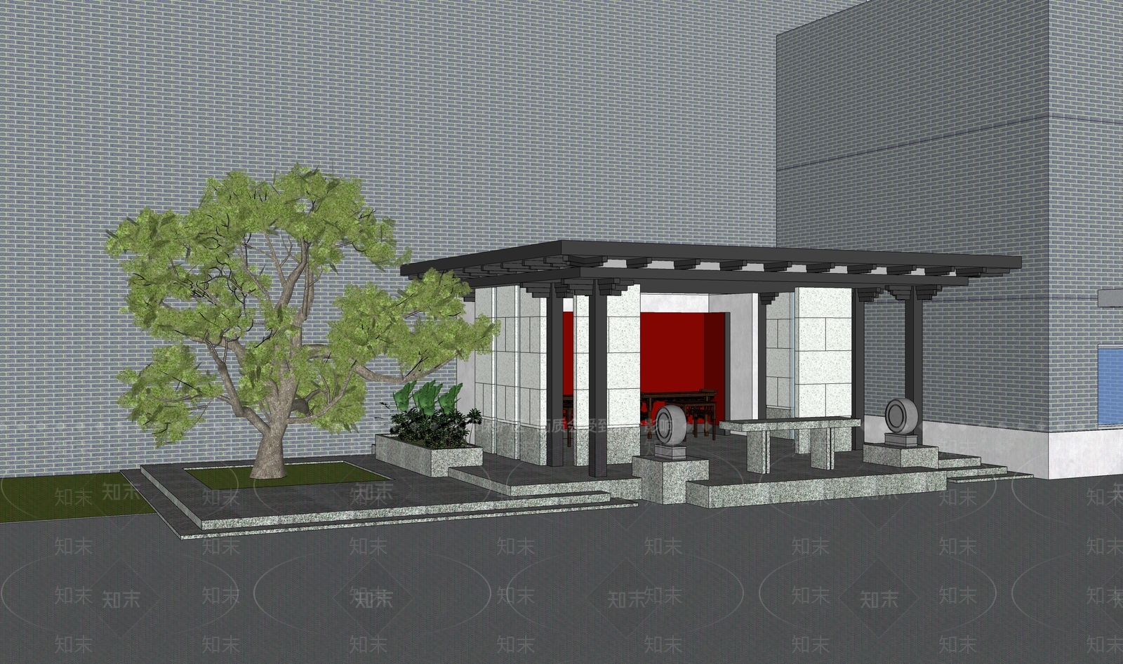 中式新中式古建筑SU模型下载【ID:1184121646】