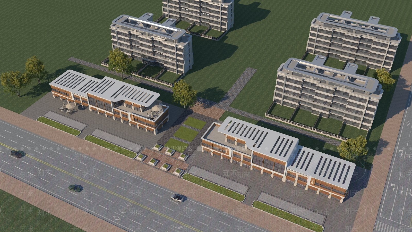 现代极简商业街3D模型下载【ID:1184124613】