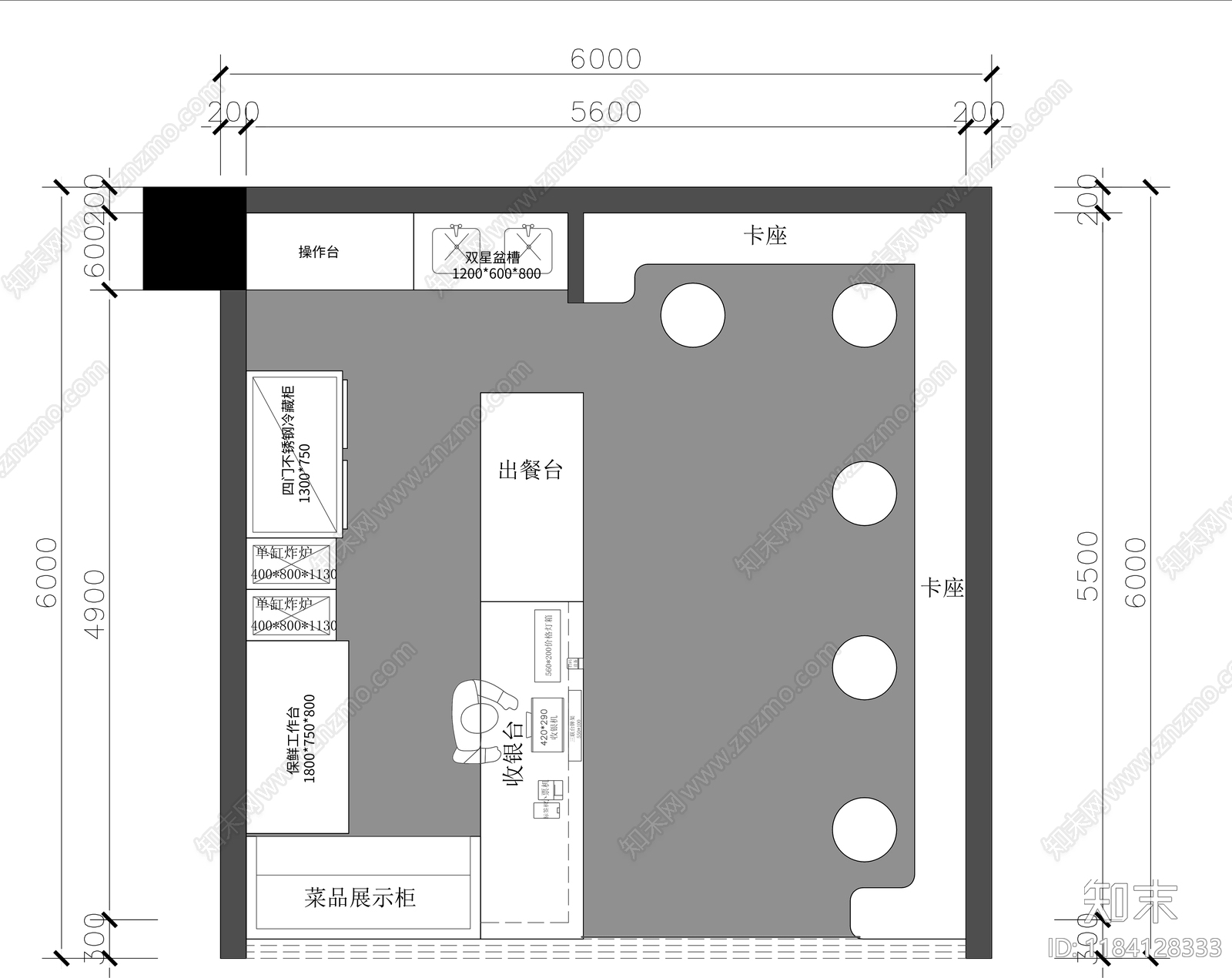 现代快餐店cad施工图下载【ID:1184128333】