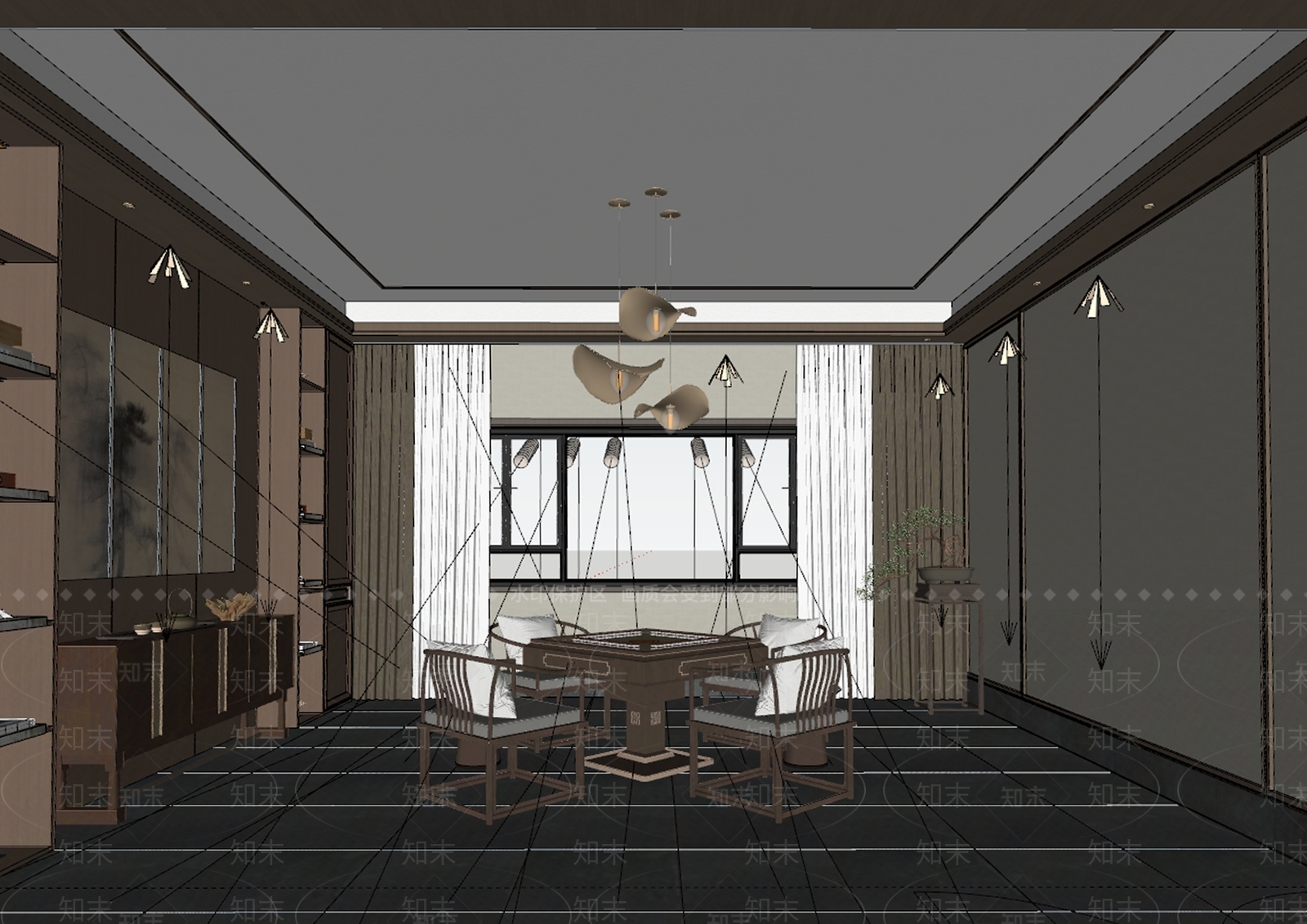 现代新中式棋牌室SU模型下载【ID:1184145076】