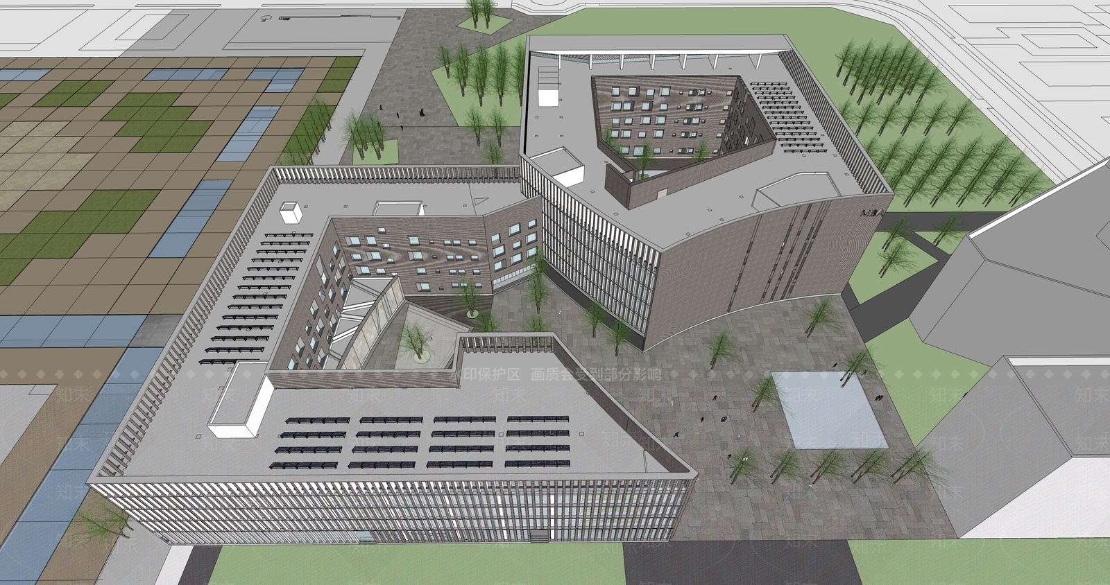现代简约学校建筑SU模型下载【ID:1184150877】