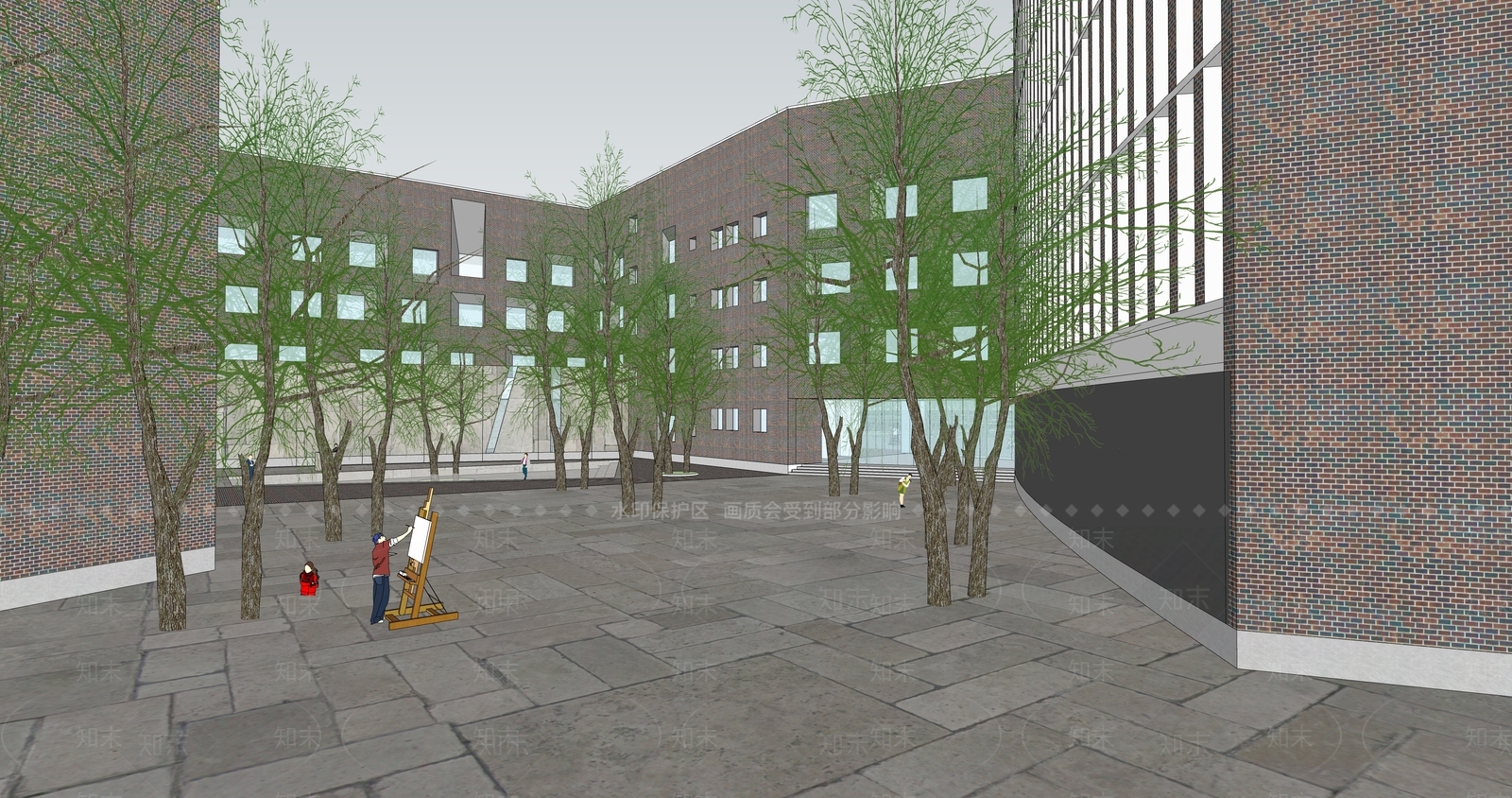 现代简约学校建筑SU模型下载【ID:1184150877】