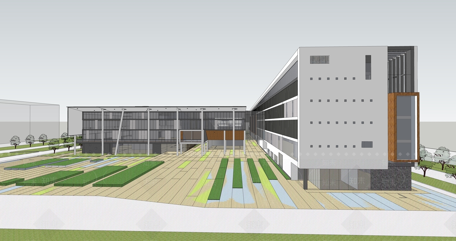 现代简约学校建筑SU模型下载【ID:1184150889】
