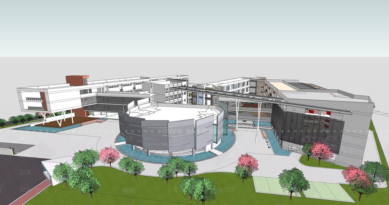 现代简约学校建筑SU模型下载【ID:1184151006】