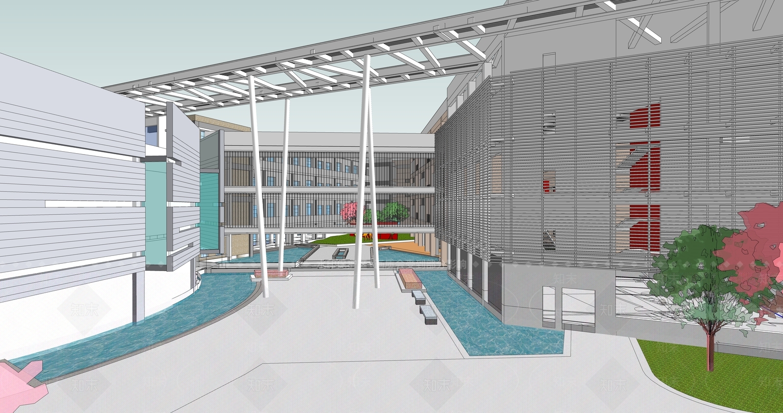 现代简约学校建筑SU模型下载【ID:1184151006】