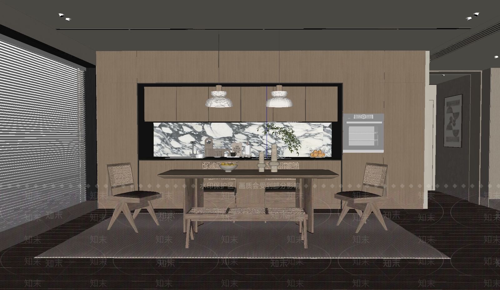 侘寂中古餐桌SU模型下载【ID:1184154748】