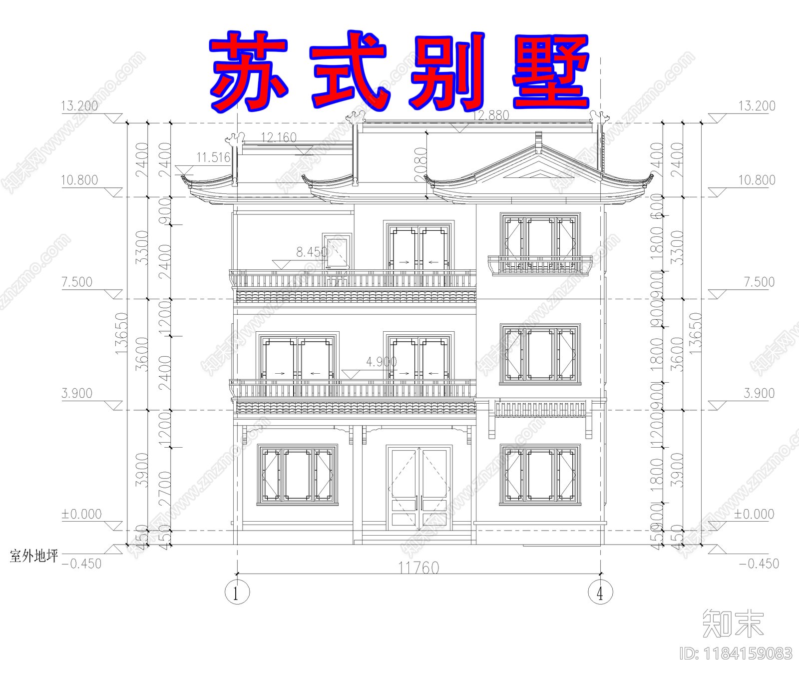 中式新中式别墅建筑施工图下载【ID:1184159083】