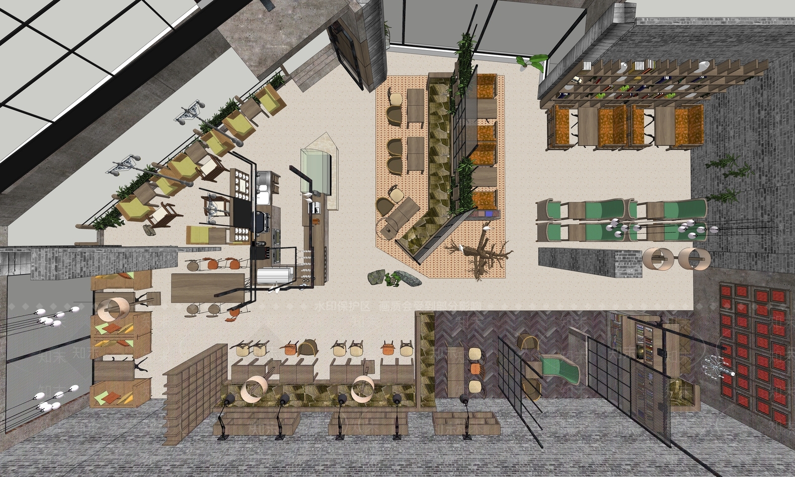 工业咖啡厅SU模型下载【ID:1184162534】